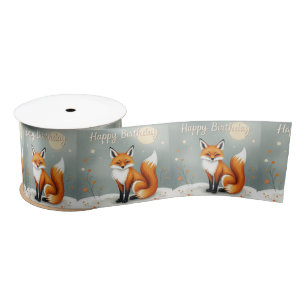 Cute Woodland Brown Fox Happy Birthday Satin Ribbon