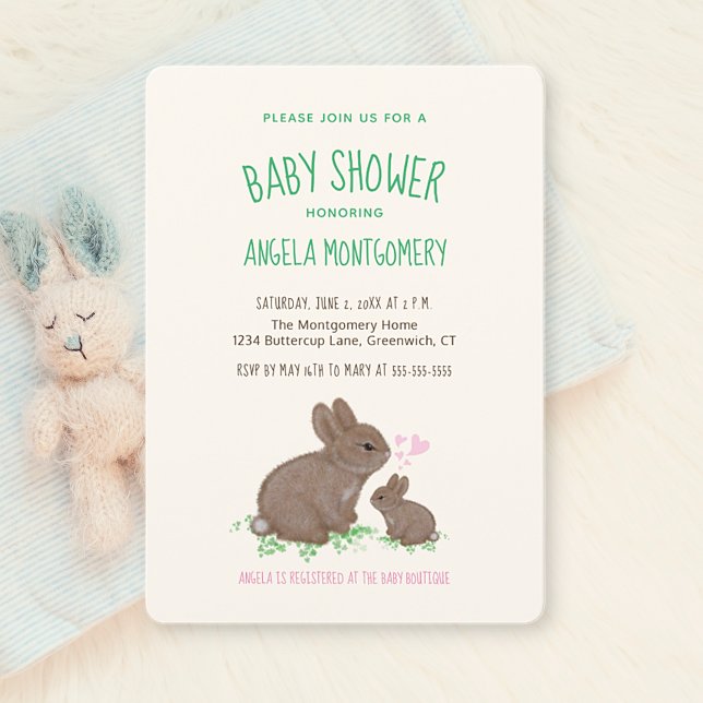 Cute Woodland Bunnies with Hearts Baby Shower Invitation (Creator Uploaded)