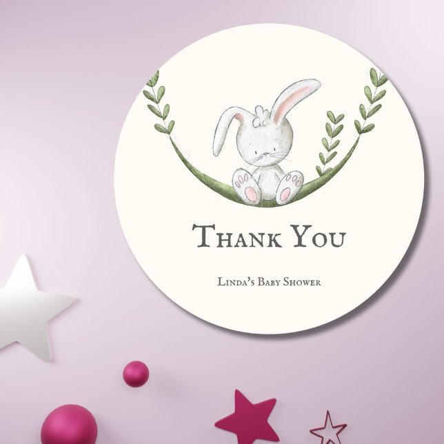 Cute Woodland Bunny Baby Shower Classic Round Sticker (Creator Uploaded)
