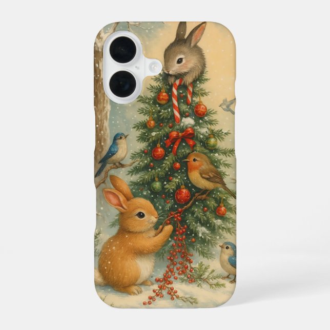 Cute woodland bunny christmas cozy festive winter  iPhone 16 case (Back)