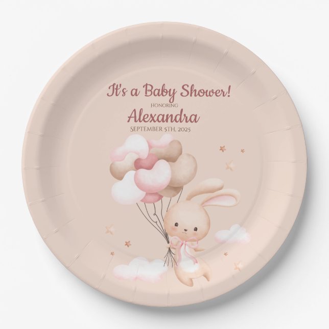 Cute Woodland Bunny Rabbit Baby Shower Paper Plate (Front)