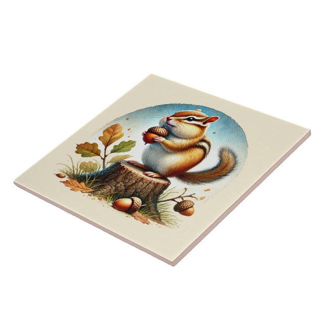 Cute woodland chipmunk lovers ceramic tile (Side)