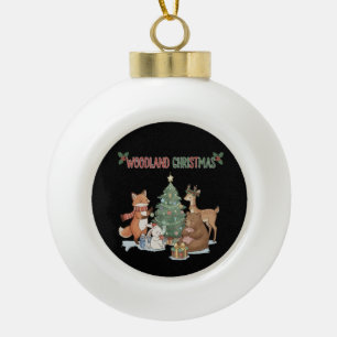 Cute Woodland Christmas Animals - Festive Forest Ceramic Ball Christmas Ornament