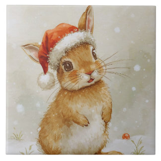 Cute Woodland Christmas Bunny  Ceramic Tile