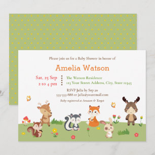 Cute Woodland Colourful Forest Animals Baby Shower Invitation