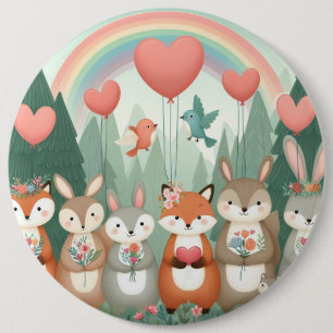 Cute Woodland Creature rainbow valentine's 6 Cm Round Badge