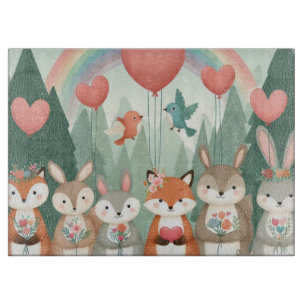 Cute Woodland Creature rainbow valentine's Cutting Board