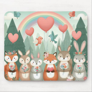 Cute Woodland Creature rainbow valentine's Mouse Pad