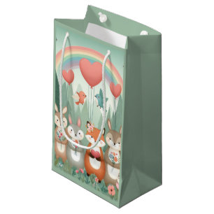 Cute Woodland Creature rainbow valentine's Small Gift Bag