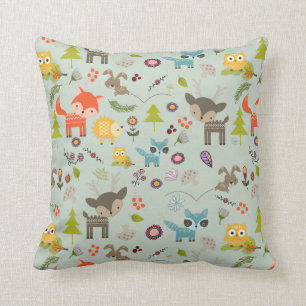 Cute Woodland Creatures Animal Pattern Cushion