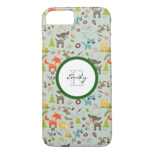 Cute Woodland Creatures Animal Pattern & Monogram iPhone 8/7 Case