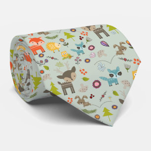 Cute Woodland Creatures Animal Pattern Tie