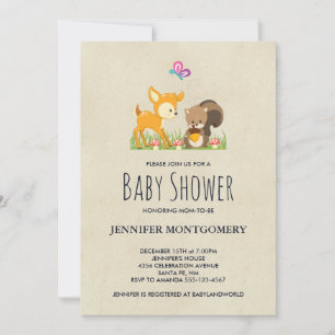 Cute Woodland Creatures Cartoon Baby Shower Invitation