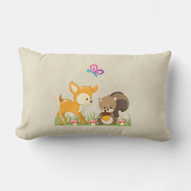 Cute Woodland Creatures Cartoon Illustration Lumbar Cushion (Front)