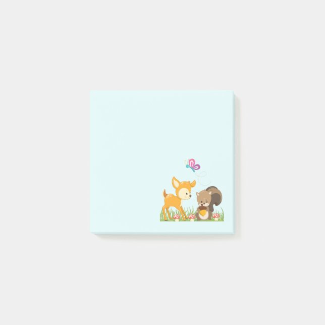 Cute Woodland Creatures Cartoon Illustration Post-it Notes (Front)