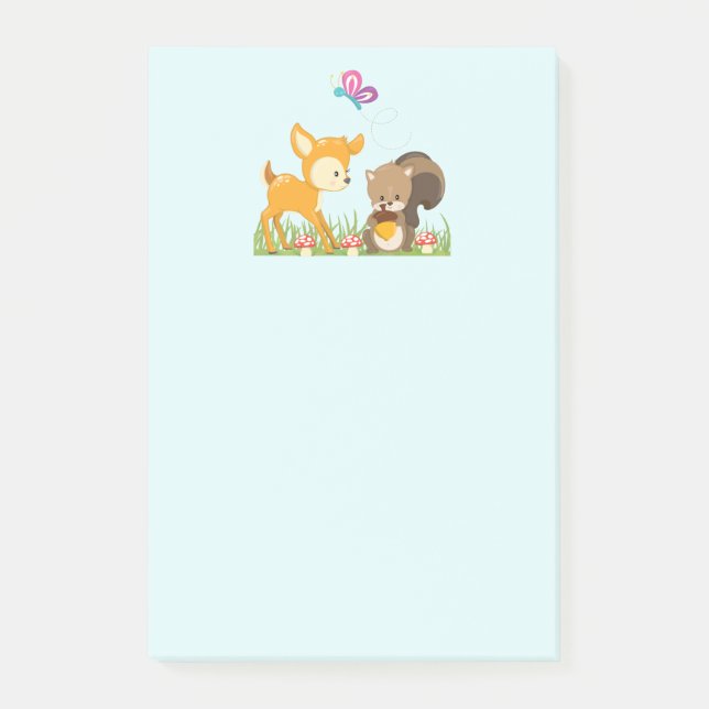 Cute Woodland Creatures Cartoon Illustration Post-it Notes (Front)