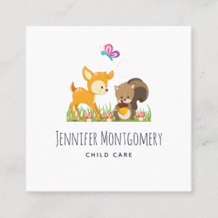 Cute Woodland Creatures Cartoon Illustration Square Business Card