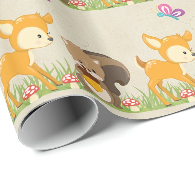 Cute Woodland Creatures Cartoon Illustration Wrapping Paper (Roll Corner)