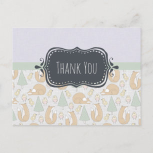 Cute Woodland Creatures Pattern Thank You Postcard