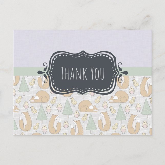 Cute Woodland Creatures Pattern Thank You Postcard (Front)