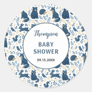 Cute Woodland Creatures Rustic Forest Baby Shower Classic Round Sticker