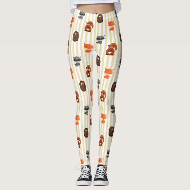 Cute Woodland Creatures Themed Women's Leggings (Front)