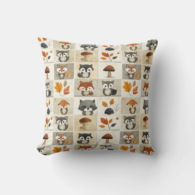 Cute Woodland Critters Pattern: Adorable Animals Cushion (Front)