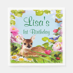Cute Woodland Deer 1st Birthday Party Napkin