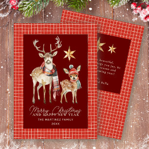Cute Woodland Deer and Star Merry Christmas Flat Holiday Card