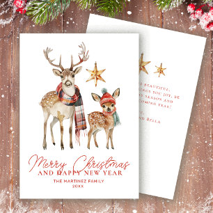 Cute Woodland Deer and Star Merry Christmas Flat Holiday Card