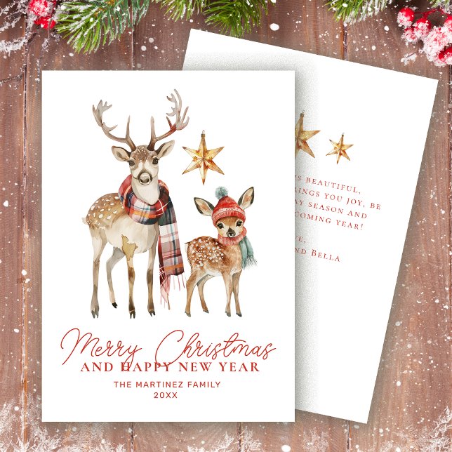 Cute Woodland Deer and Star Merry Christmas Flat Holiday Card (Creator Uploaded)