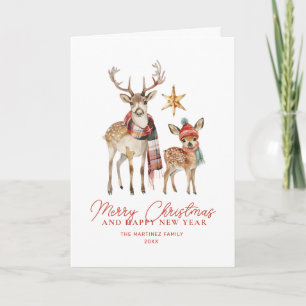 Cute Woodland Deer and Star Merry Christmas Folded Card