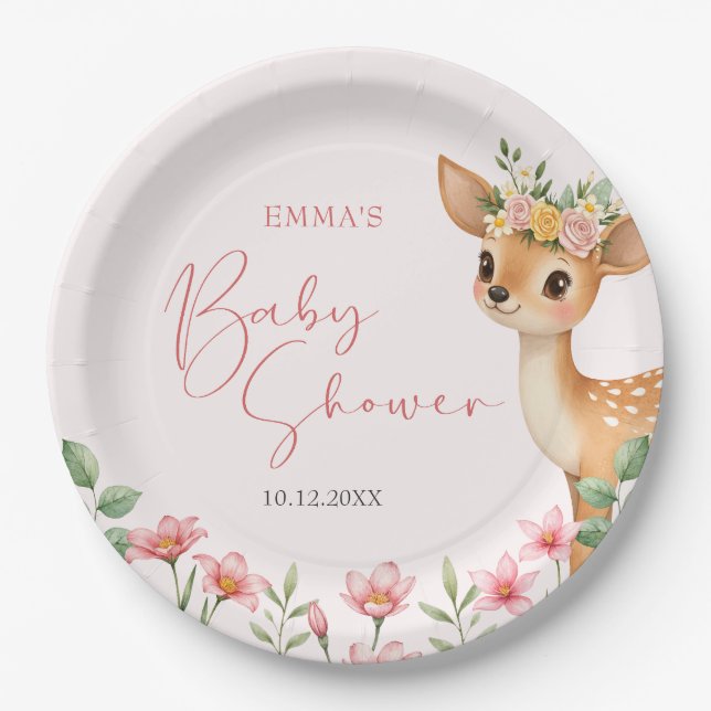 Cute Woodland Deer Baby Shower Paper Plate (Front)