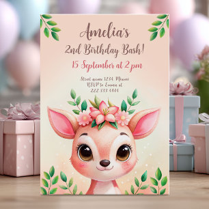 Cute woodland deer birthday card