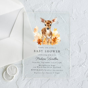 Cute Woodland Deer Fall Baby Shower Acrylic Invitations