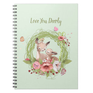 Cute Woodland Deer Green Pink Floral Notebook