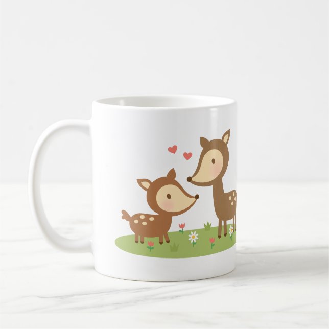 Cute Woodland Deer Mother and Child For Kids Coffee Mug (Left)