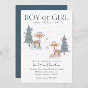 Cute Woodland Deer Winter Baby Gender Reveal Invitation