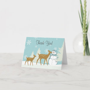 Cute Woodland Deer with Snowman Winter Thank You