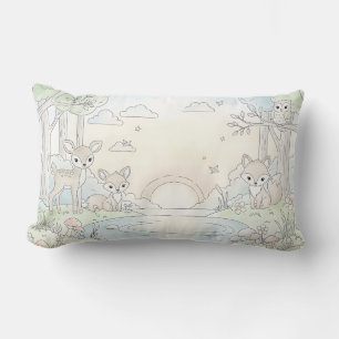 Cute Woodland Fawn & Fox Lumbar Cushion