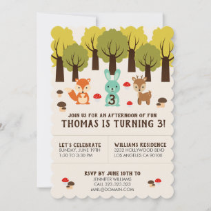 Cute Woodland Forest Animal Birthday Party Invitation
