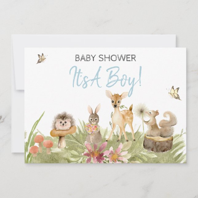 *~* Cute Woodland Forest Animal Boy Baby Shower Invitation (Front)