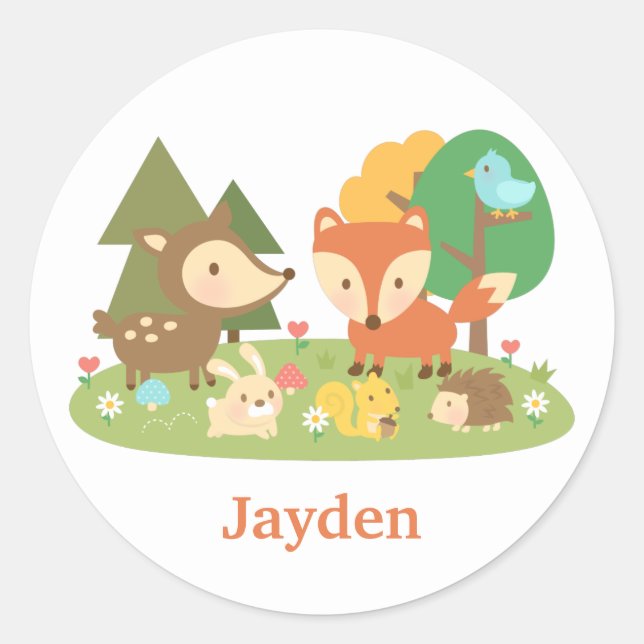 Cute Woodland Forest Animal For Kids Classic Round Sticker (Front)