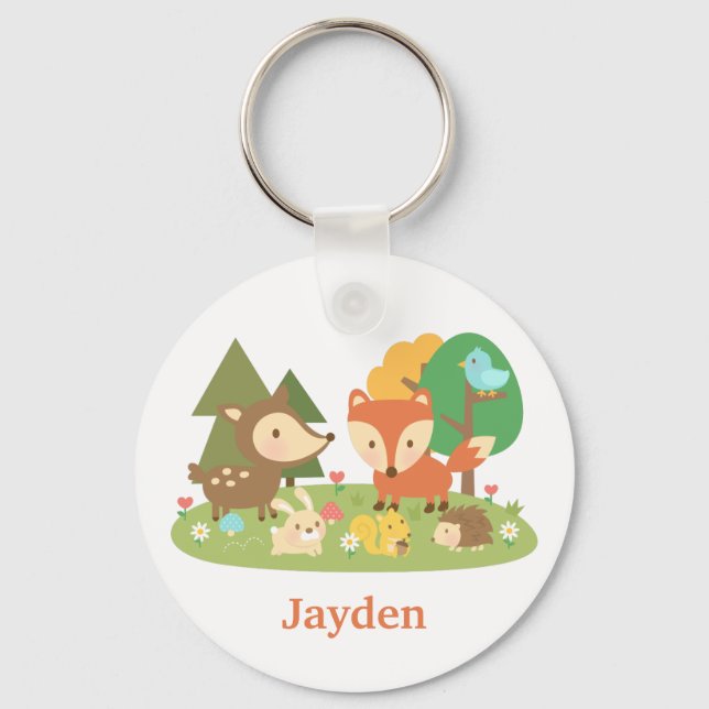 Cute Woodland Forest Animal For Kids Key Ring (Front)