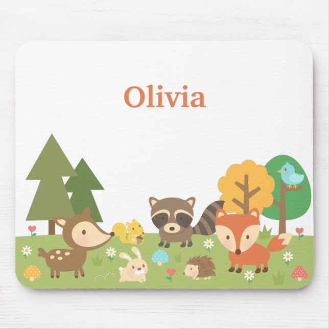 Cute Woodland Forest Animals and Creatures Mouse Pad (Front)