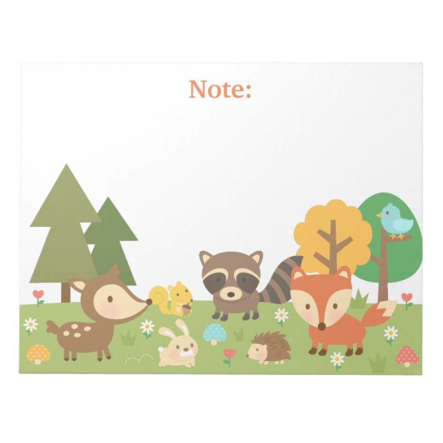 Cute Woodland Forest Animals and Creatures Notepad (Front)