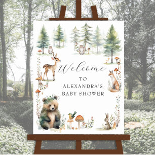 Cute Woodland Forest Animals Bear Deer Baby Shower Poster
