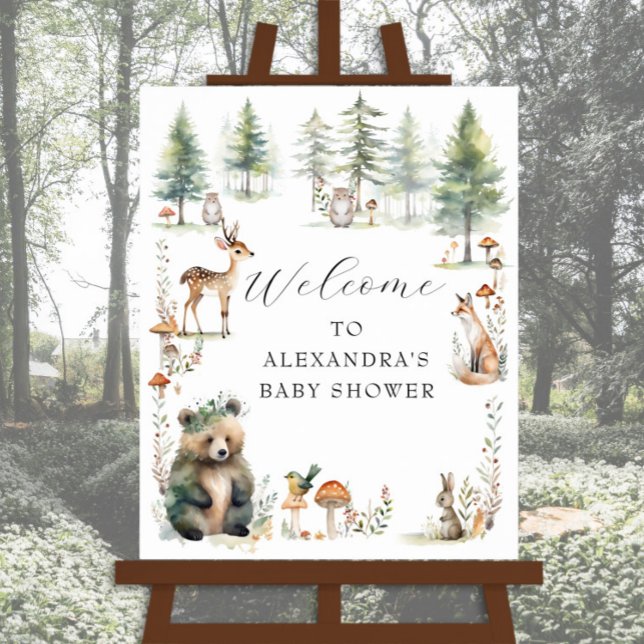 Cute Woodland Forest Animals Bear Deer Baby Shower Poster (Creator Uploaded)