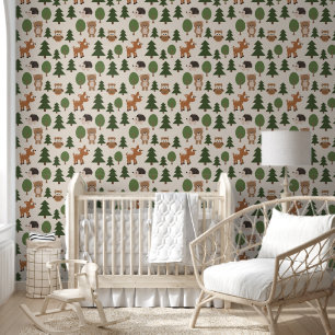 Cute Woodland Forest Animals Kids Nursery Room Wallpaper
