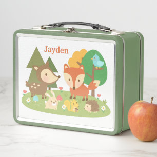 Cute Woodland Forest Animals Kids Personalized Metal Lunch Box